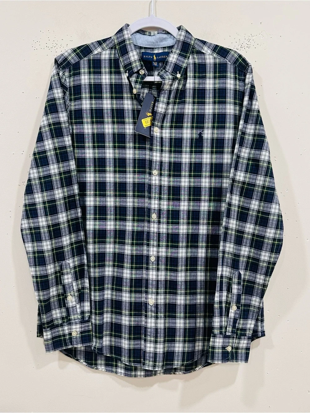 Ralph Lauren Boys Size XL (18-20) Blue And Green Plaid Button Down  Shirt  NWT